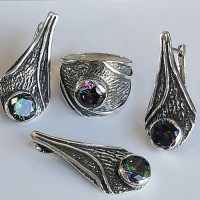сребърен комплект - мистик топаз