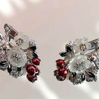 сребърен комплект гълъби и цветя