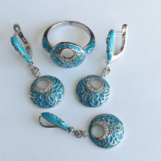 сребърен комплект емайл и циркони