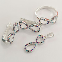 сребърен комплект с цирконий - безкрайност