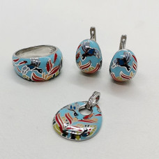 сребърен комплект с  емайл