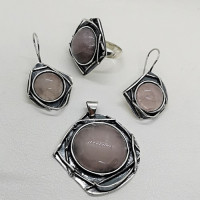 Сребърен комплект с розов кварц