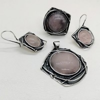 Сребърен комплект с розов кварц
