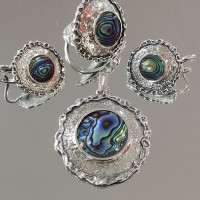 сребърен комплект  с естествен кралски седеф