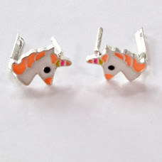 сребърни детски обеци - еднорог