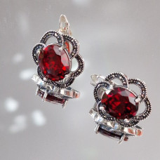 сребърни обеци - гранат с марказити