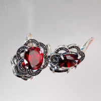 сребърни обеци - гранат с марказити