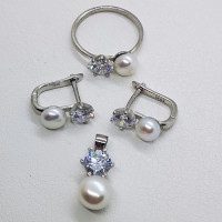 сребърен комплект с естествена перла