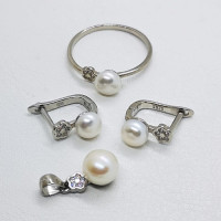 сребърен комплект с естествена перла