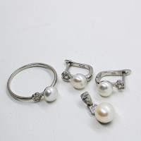 сребърен комплект с естествена перла