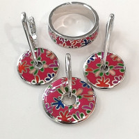 сребърен комплект цветен емайл