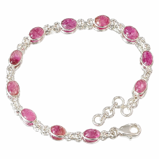 сребърна гривна - розов турмалин