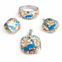 сребърен комплект - пауни