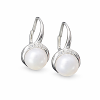 сребърни обеци с бяла перла